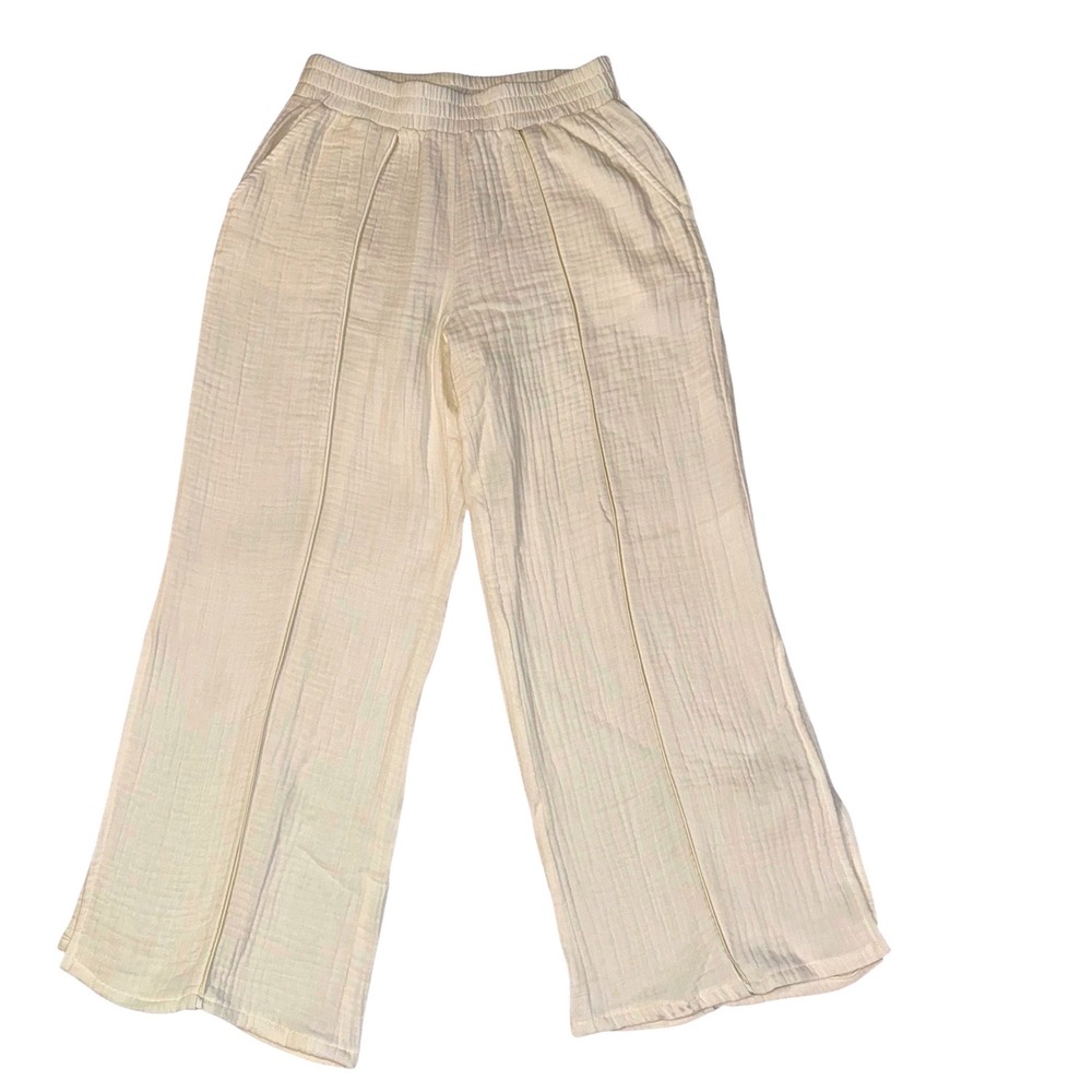 SEDGE Harrison Pant White‎ 100% Cotton Gauze Wide Leg Side Slit Small